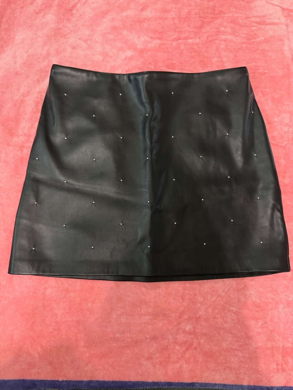 House of Harlow 1960 Black Faux Leather Mini Skirt with Stud Accents